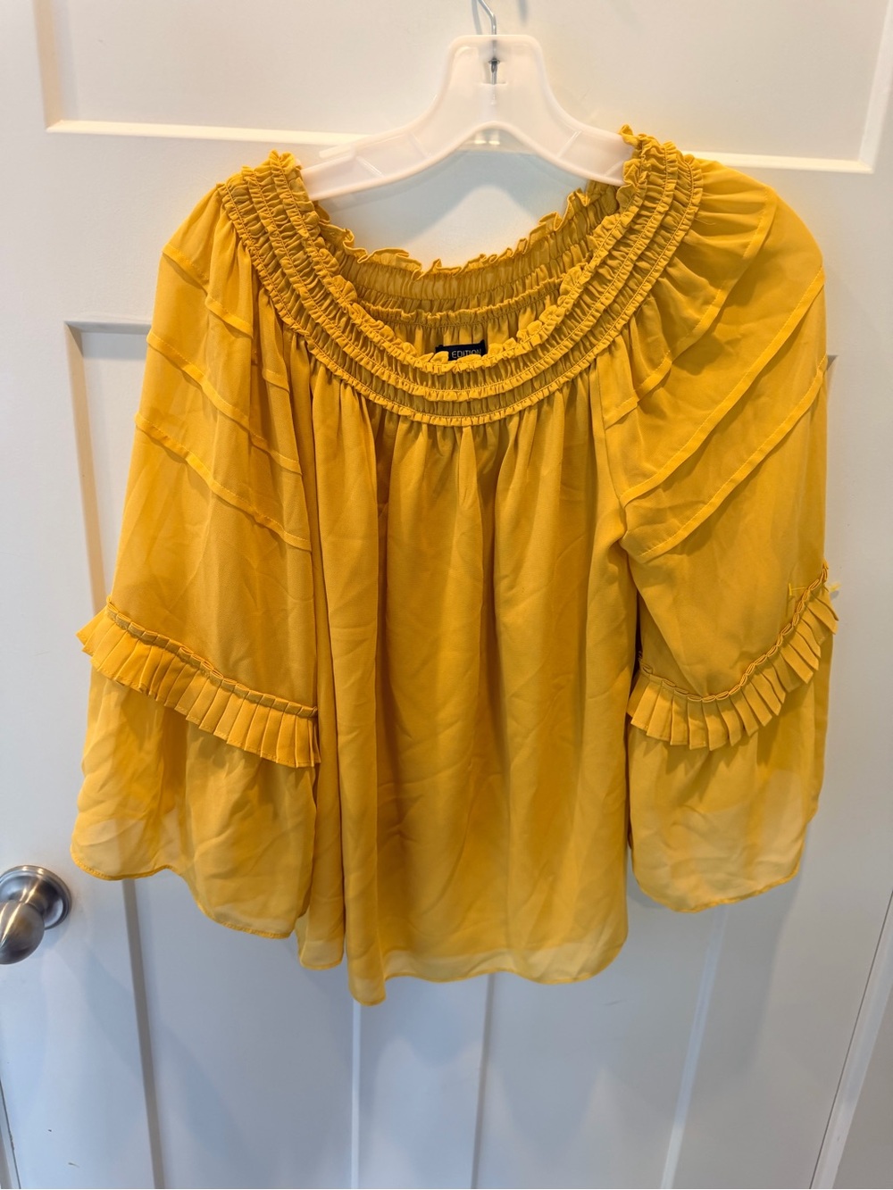 Max Edition Medium Mustard Yellow Ruffle Peasant Blouse Bell Sleeve Boho